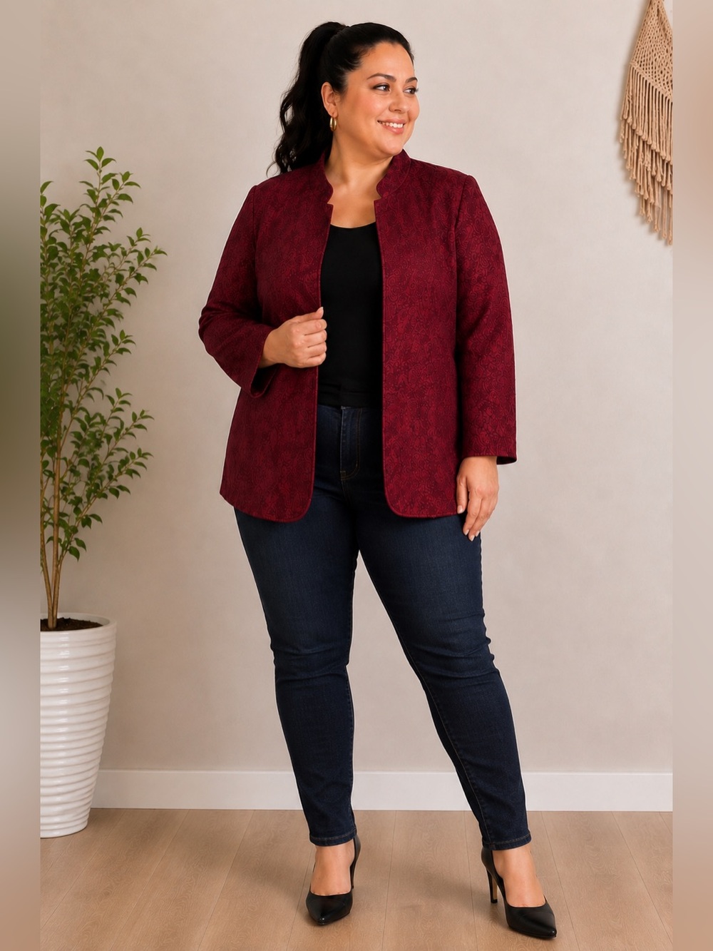 🍷 Avenue Size 22/24 Burgundy Paisley Textured Jacket